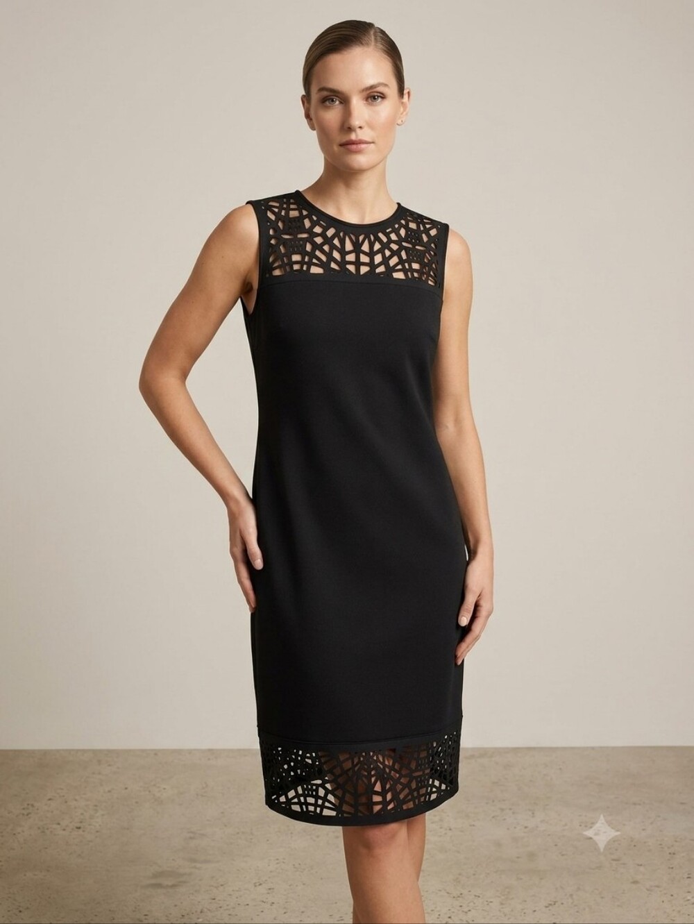Thalia Sodi NWT Black Sleeveless Dress with Geometric Cutout Details, Size XL